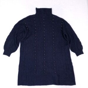 Nic + Zoe Navy Embellished Turtleneck Sweater Dress XL Metallic Holiday Chic‎